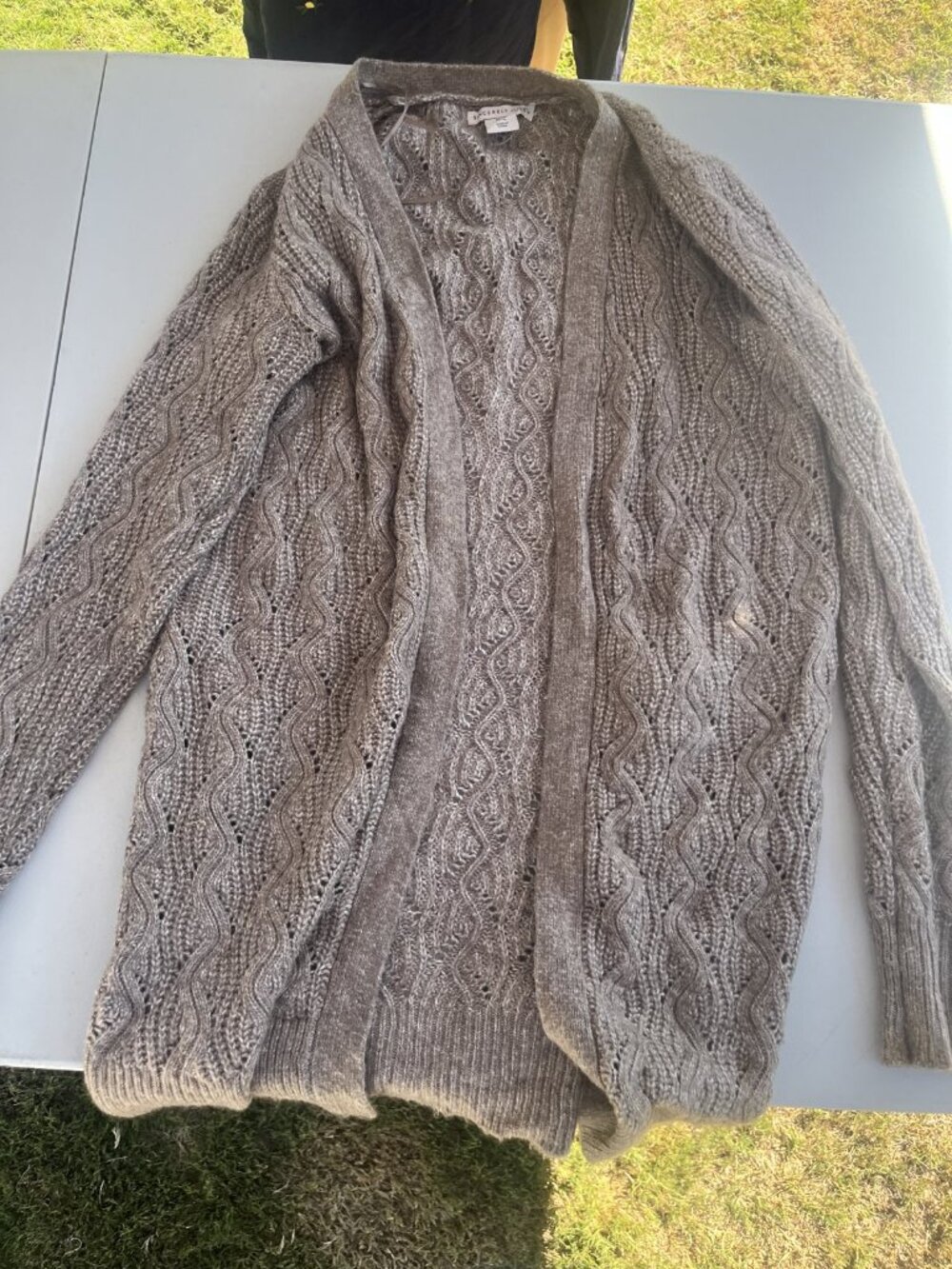 Sincerely Jules Taupe Gray Cable Knit Open Front Cardigan Size M